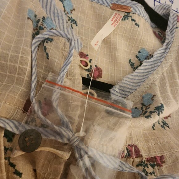 Free People Sundown Floral Mini Dress Broken Button Loop Tan Small - Picture 11 of 11